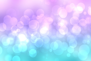 Fototapeta premium Abstract blurred vivid spring summer light delicate pastel blue pink bokeh background texture with bright soft color circles and bokeh lights. Card concept. Beautiful backdrop illustration.