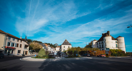 Fototapeta na wymiar Peyrehorade, Landes / France »; October 25, 2019: Panoramic of the main roundabout of the municipality of Landes called Peyrehorade