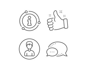 User line icon. Chat bubble, info sign elements. Profile Avatar sign. Male Person silhouette symbol. Linear person outline icon. Information bubble. Vector