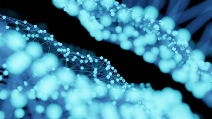 Abstract blue network of nodes on a black background