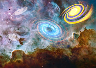 Fototapeta na wymiar Somewhere in extreme deep space. Carina Nebula star birth with far galaxies and black holes. Elements of this image were furnished by NASA.