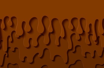 Brown abstract background in paper cut style. Layers of melted chocolate flow down. Papercut silhouette drops of slime. Vector card illustration