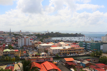 View over the  Caribbean city of Fort-de-France at the port (Martinique, France)