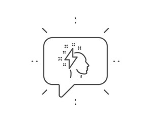 Creative brainstorming line icon. Chat bubble design. Human head with lightning bolt sign. Inspiration symbol. Outline concept. Thin line brainstorming icon. Vector