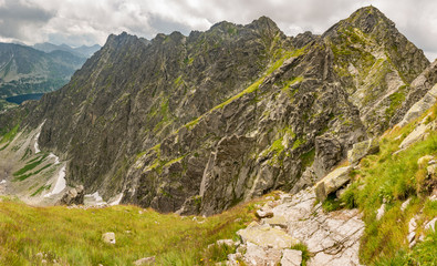 Mountain landscape, Tatra mountains, Poland, panorama from Skrajny Granat peak on Eagle's Path (Orla Perc) tourist trail