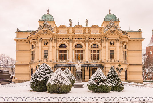 Krakow, Poland, Winter View Of City Theater (Teatr Slowackiego)