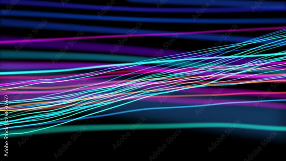 Poster 4k video. lines abstract. looped animation. wave pattern. dotted lines. neon waves. particles backgr