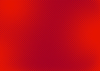 Crimson red pop art background with halftone dots in retro comic style, template for design