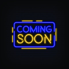 Coming Soon Neon Signs Style Text Vector