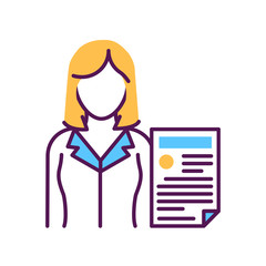 Prosecutor with document line color icon. Courthouse concept. Law and justice profession.