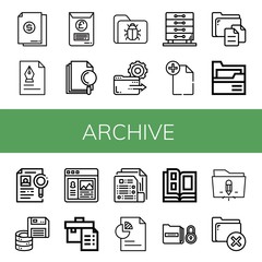 Set of archive icons such as Document, File, Folder, Drawers, Dossier, Floppy disk, Portfolio, Catalog , archive