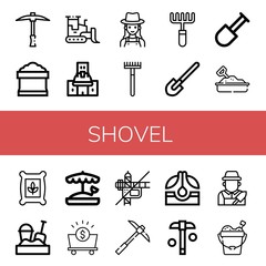 Set of shovel icons such as Pickaxe, Potting soil, Bulldozer, Under construction, Gardener, Rake, Shovel, Sandbox, Seeds, Mine, Construction, Seed, Mining, Sand bucket , shovel