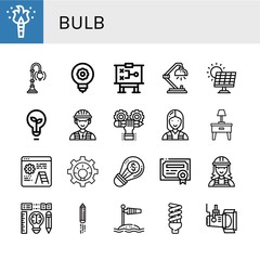 Set of bulb icons such as Torch, Street lamp, Idea, Strategy, Desk lamp, Solar energy, Light bulb, Electrician, Developer, Lamp, Development, Creative, Patent, Creativity , bulb