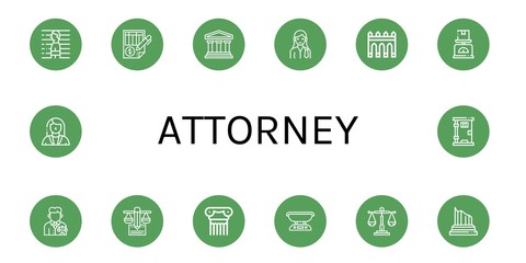 Set of attorney icons such as Prisoner, Balance, Legal, Lawyer, Aguas livres, Scale, Column, Prison , attorney