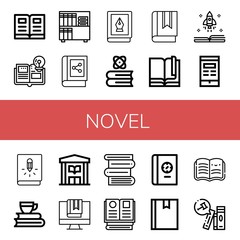 Set of novel icons such as Open book, Book, Books, Library , novel