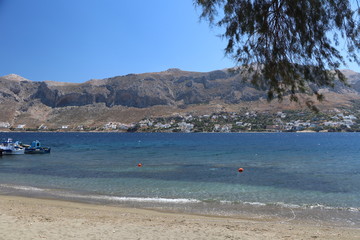 Greece, Telendos island, beautiful mediterranean resort and climbing paradise in the Aegean sea