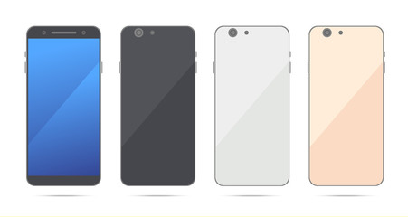 Smartphones with different color designs. Set of vector flat images.