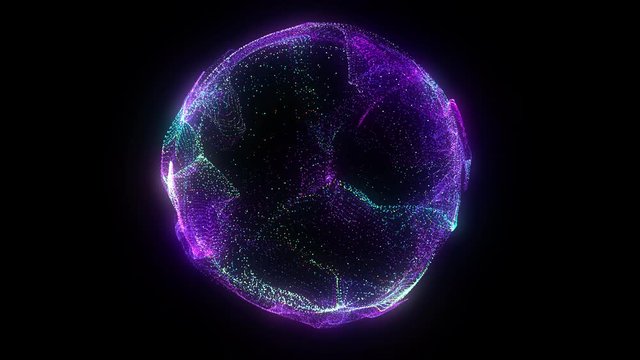 4k. Sphere grid. Animation globe. Digital background. Neon waves. Abstract design. Violet color. Seamless loop. 3840x2160