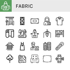Set of fabric icons such as Apron, Armchair, Carpet, Pillow, Tailor, Polo shirt, Fabric, Sewing machine, Laundry, Knitting, Model craft, Safety pin, Textile, Jack , fabric