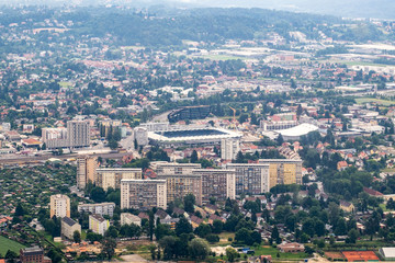 Fototapeta na wymiar Football Soccer Stadion of city Graz aerial view Styria, Austria