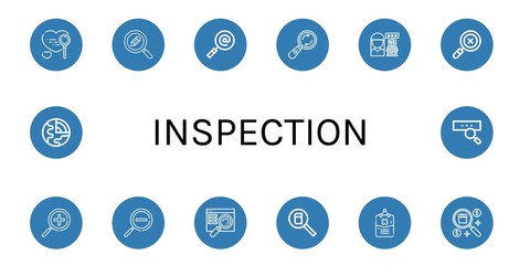 Set of inspection icons such as Search, Examine, Review, Zoom in, Zoom out, Searching, Rules, Geology , inspection