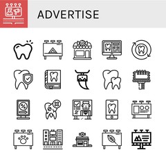 Set of advertise icons such as Billboards, Tooth, Billboard, Candy shop, Teeth , advertise