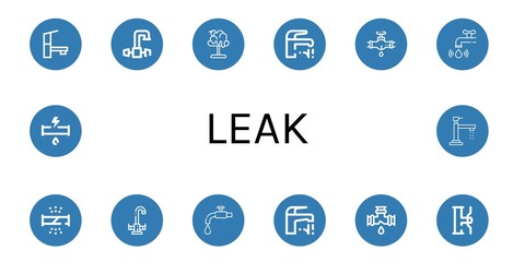 Set of leak icons such as Tap, Faucet, Melt, Leak, Water tap, Broken pipe , leak