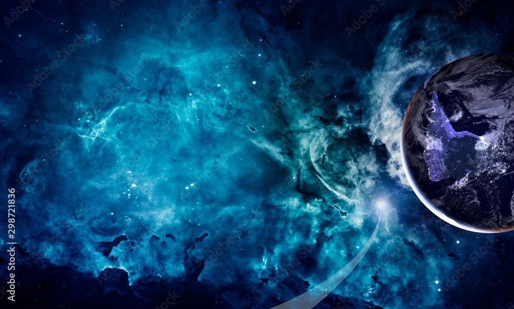 Wall mural planet earth in space against the background of galaxies and comet. elements of this image furnished