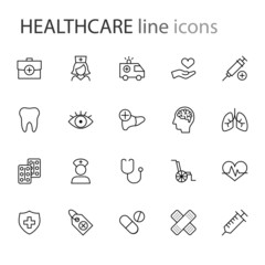 Healthcare outline icons collection on white background set. Vector eps10.
