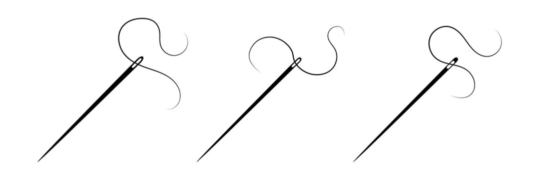 Sewing needle icon set . Needle with thread. Flat design. EPS 10. Vector illustration.