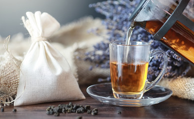 Brewed tea on a serving table