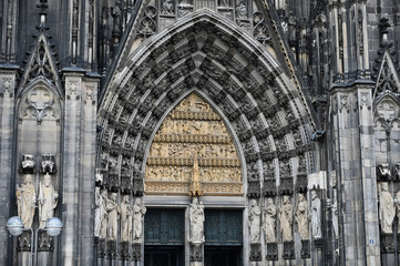 Cathedral Door Entrance Details and Statuary on Cologne Cathedral Germany