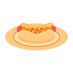 Hot dog on a plate. Fast food menu. Concept illustration vector