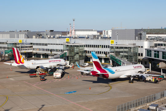 Eurowings and Germanwings Airbus airplanes Dusseldorf airport