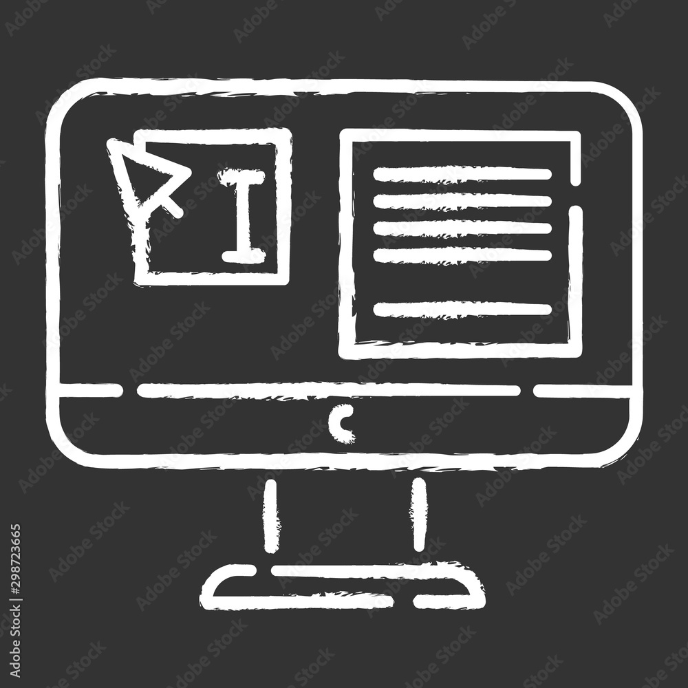 Poster website localization, dtp services chalk icon. text editing, mistake correction. document page layou