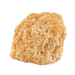 Brown cane sugar block isolated on white background