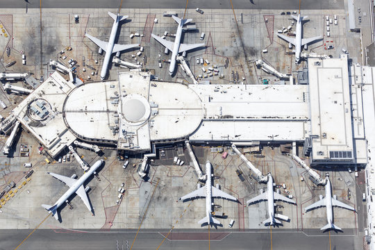 United Airlines Airplanes Los Angeles Airport Aerial View