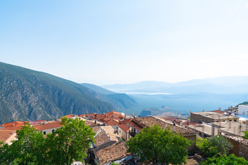 View from famous town of Delphi down to coast