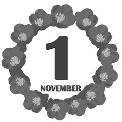November 1 icon. For planning important day. Banner for holidays and special days. Illustration in black and white colors.
