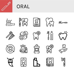 Set of oral icons such as Toothbrush, Tooth Brush, Broken tooth, Dental record, Teeth, Tooth, Toothbrushing, Mouthwash, Inhaler , oral