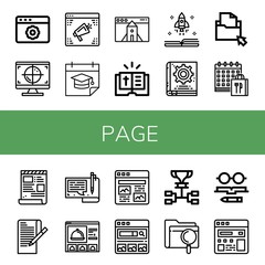 Set of page icons such as Website, Cmyk, Calendar, Bible, Book, Manual book, Folder, Script, Paper, File, Article, Search engine, Schedule, Knowledge , page