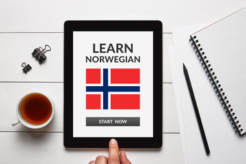 Learn Norwegian concept on tablet screen