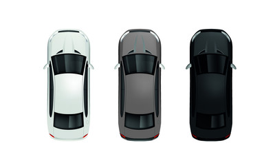 Car vector mockup on isolated on white background. Business sedan. Top view on white, grey and black car. Vehicle template