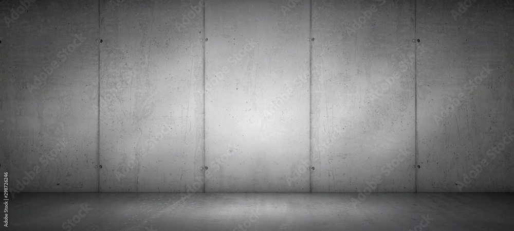 Wall mural modern concrete wall background panoramic spot light room with floor for presentation and placement