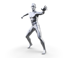 3d rendered illustration of a metal man in defensive pose