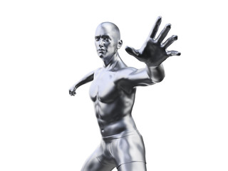 3d rendered illustration of a metal man in defensive pose