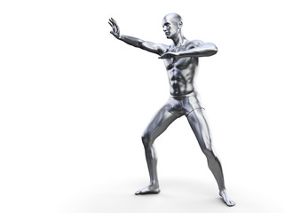 Fototapeta na wymiar 3d rendered illustration of a metal man in defensive pose