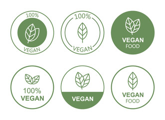 Set flat vegan icon on white background. Bio, Ecology, Organic logos and badges, label, tag. Vector illustration design