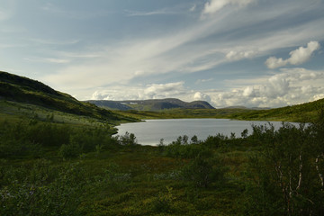 Fototapeta na wymiar Lake Silesjaure in Blasjofjalls nature reserve near the Wilderness Road in Sweden