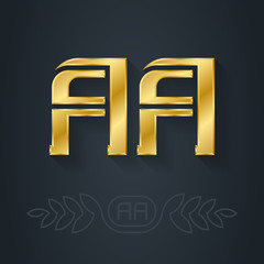 A and A initial golden logo. AA - Metallic 3d icon or logotype template. Vector design element with lineart option. Gold.